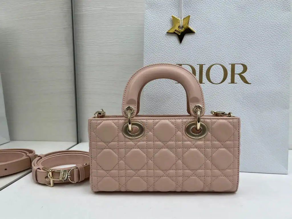 Dior M0613 Small Lady D-joy Bag Pink Cannage Lambskin With bow