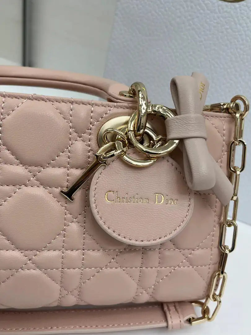 Dior M0613 Small Lady D-joy Bag Pink Cannage Lambskin With bow