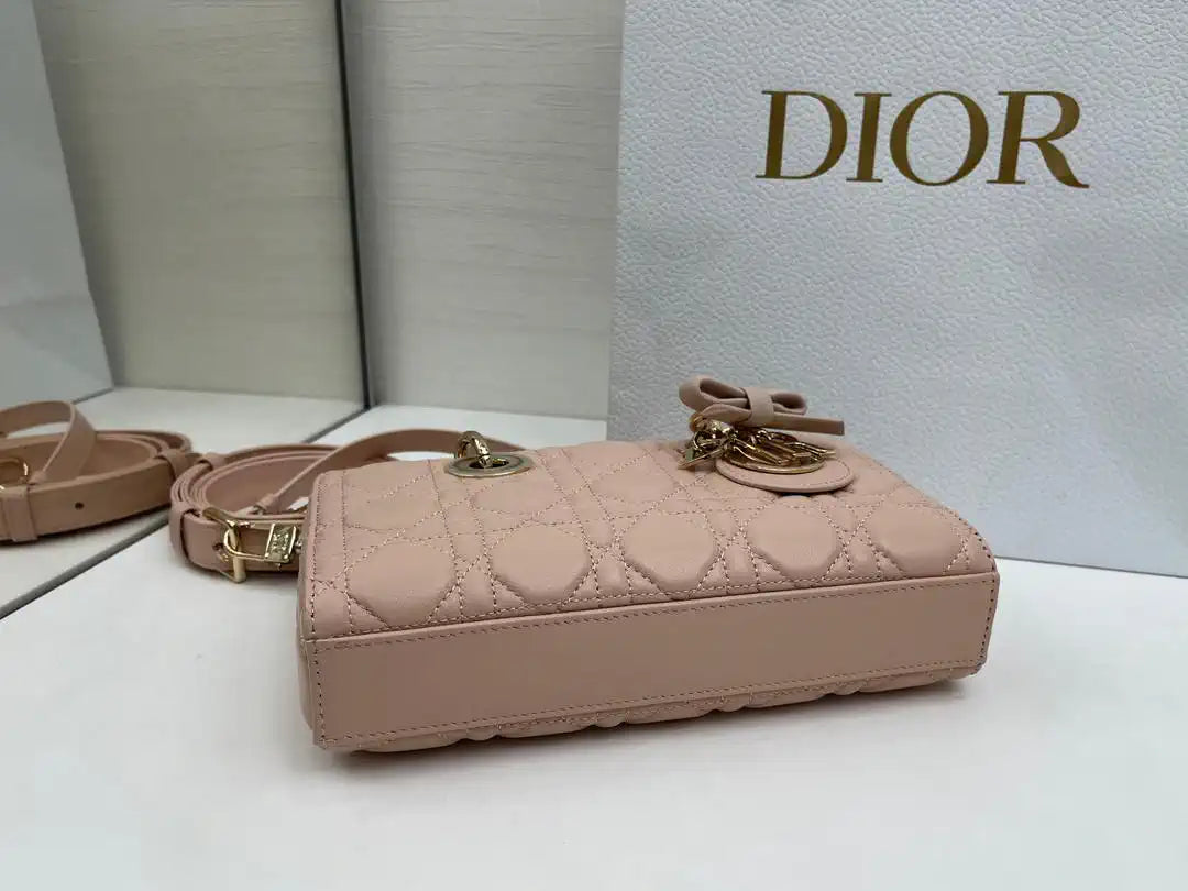 Dior M0613 Small Lady D-joy Bag Pink Cannage Lambskin With bow