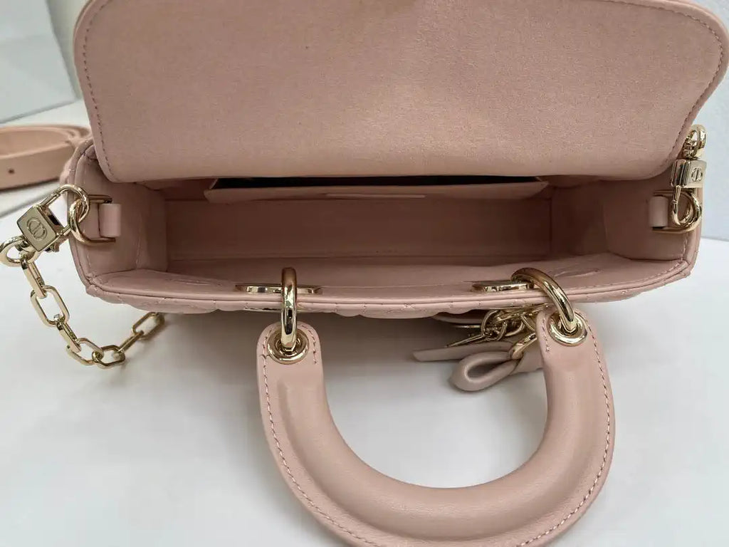 Dior M0613 Small Lady D-joy Bag Pink Cannage Lambskin With bow