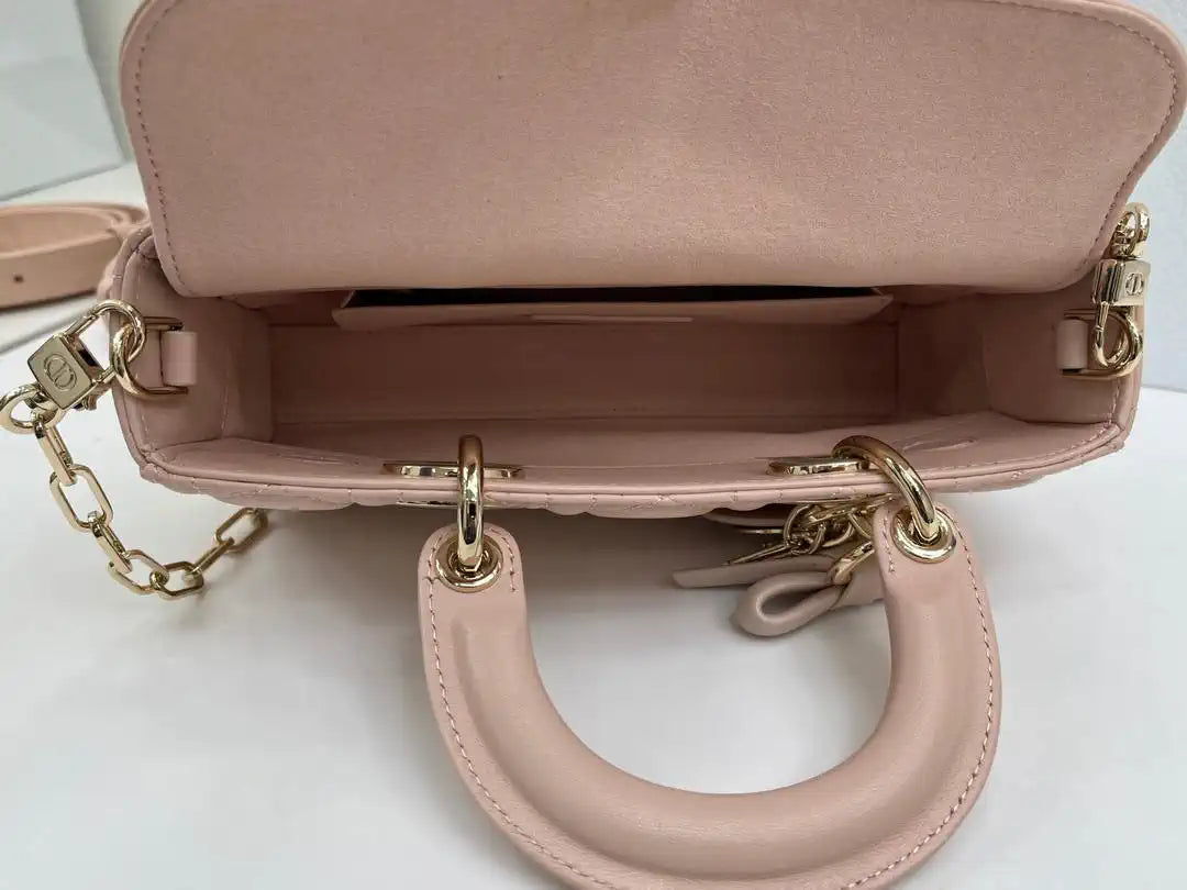 Dior M0613 Small Lady D-joy Bag Pink Cannage Lambskin With bow