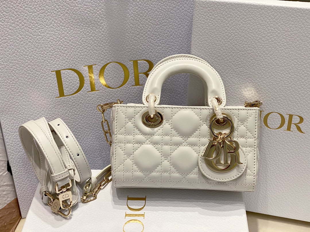 Dior S0910 Small Lady D-joy Bag White Cannage Lambskin - Default Title - View 1