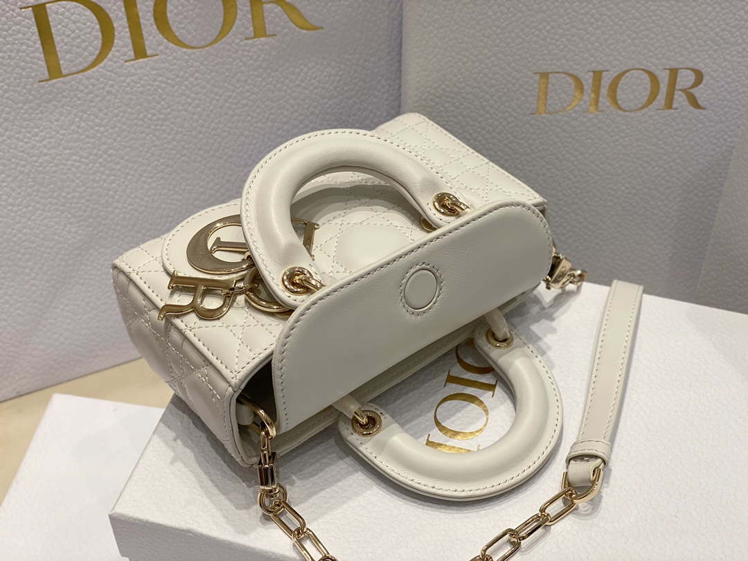 Dior S0910 Small Lady D-joy Bag White Cannage Lambskin