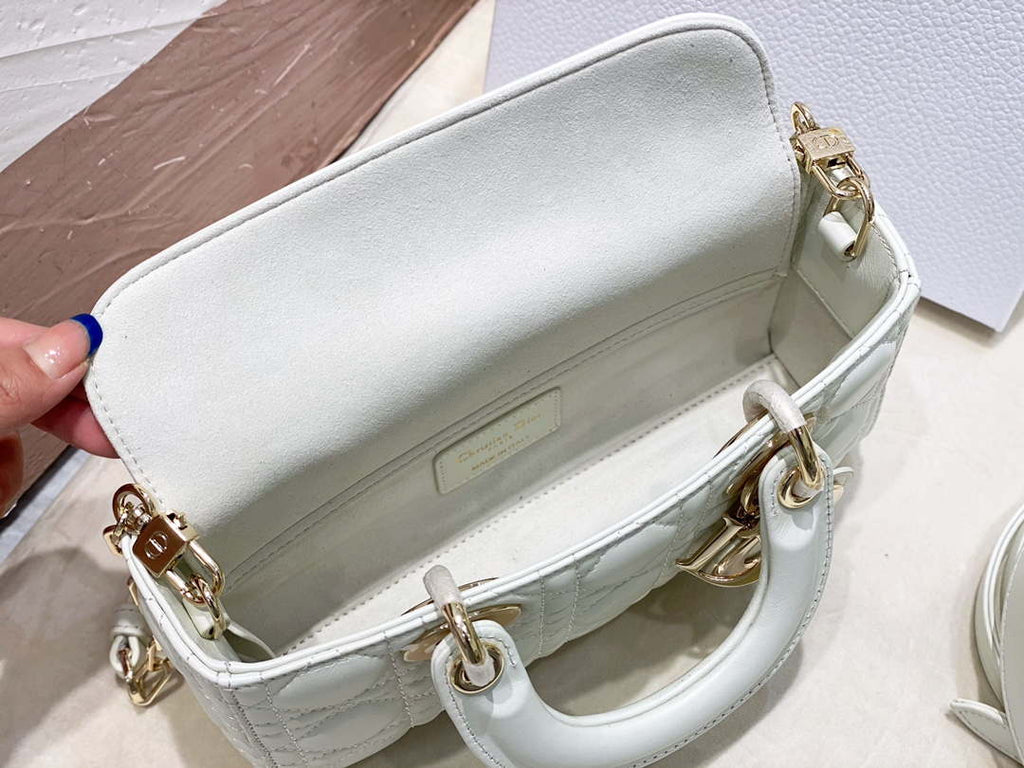 Dior M0613 Small Lady D-joy Bag White Cannage Lambskin