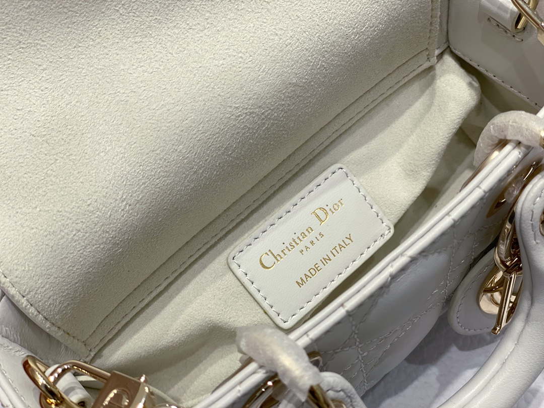 Dior S0910 Small Lady D-joy Bag White Cannage Lambskin