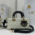 Dior M0613 Small Lady D-joy Bag White Cannage Lambskin With Black bow