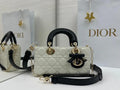 Dior M0613 Small Lady D-joy Bag White Cannage Lambskin With Black bow