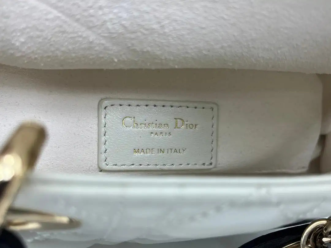 Dior M0613 Small Lady D-joy Bag White Cannage Lambskin With Black bow
