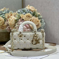Dior M0613 Small Lady D-joy Bag White Cannage Lambskin with Gold-Finish Butterfly Studs - Default Title - View 1