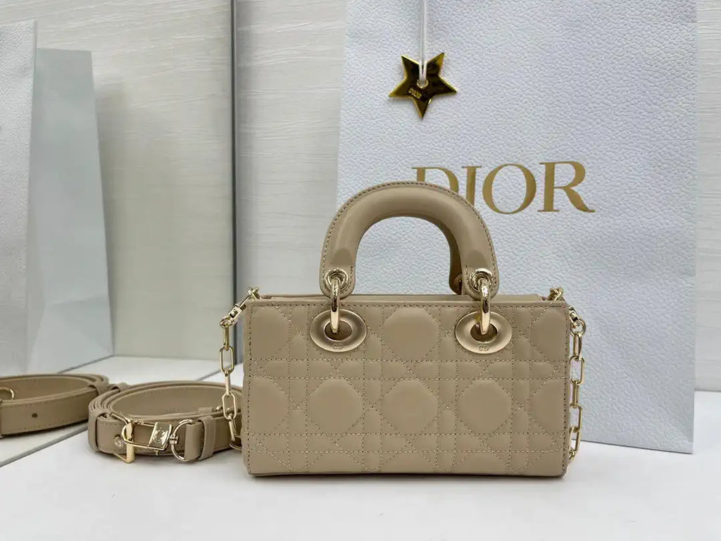Dior M0636 Mini Lady D-Joy Bag Apricot Cannage Lambskin