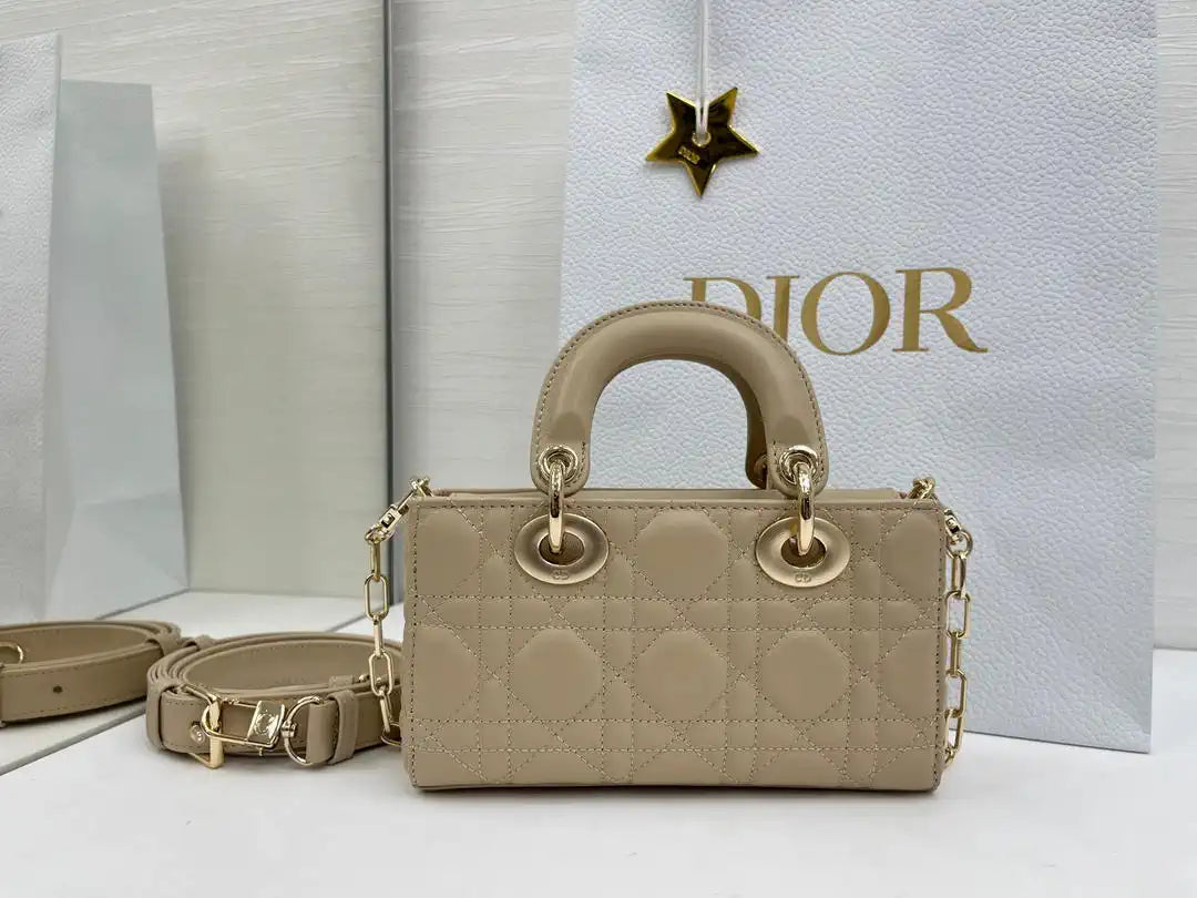 Dior M0636 Mini Lady D-Joy Bag Apricot Cannage Lambskin