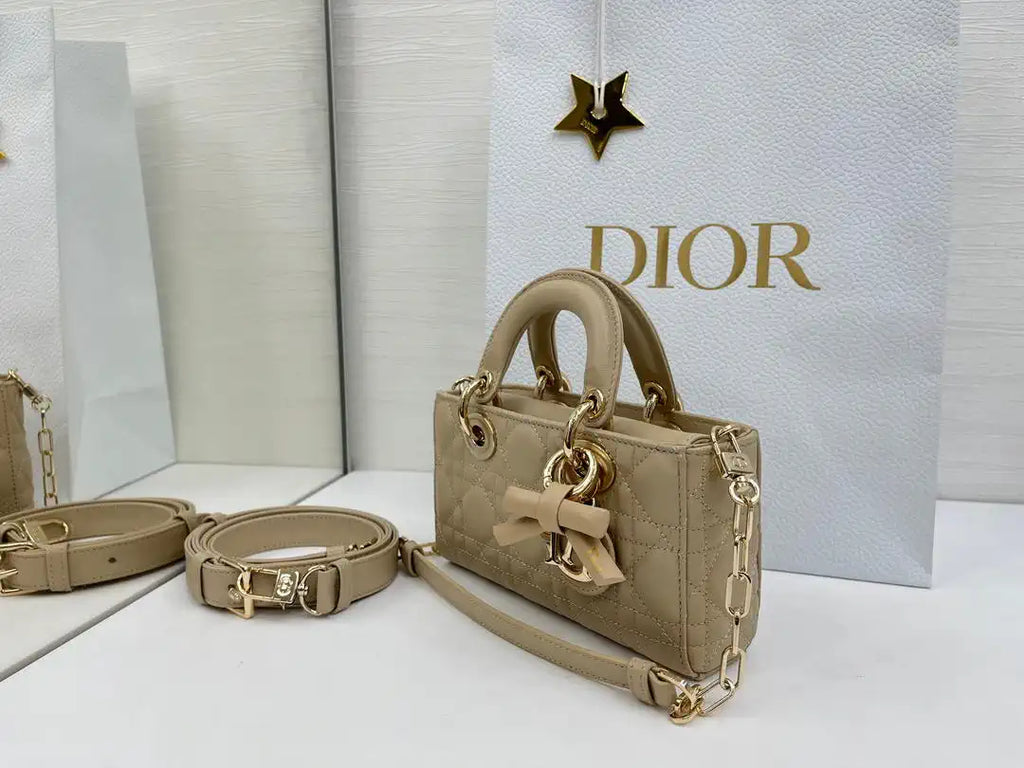 Dior M0636 Mini Lady D-Joy Bag Apricot Cannage Lambskin