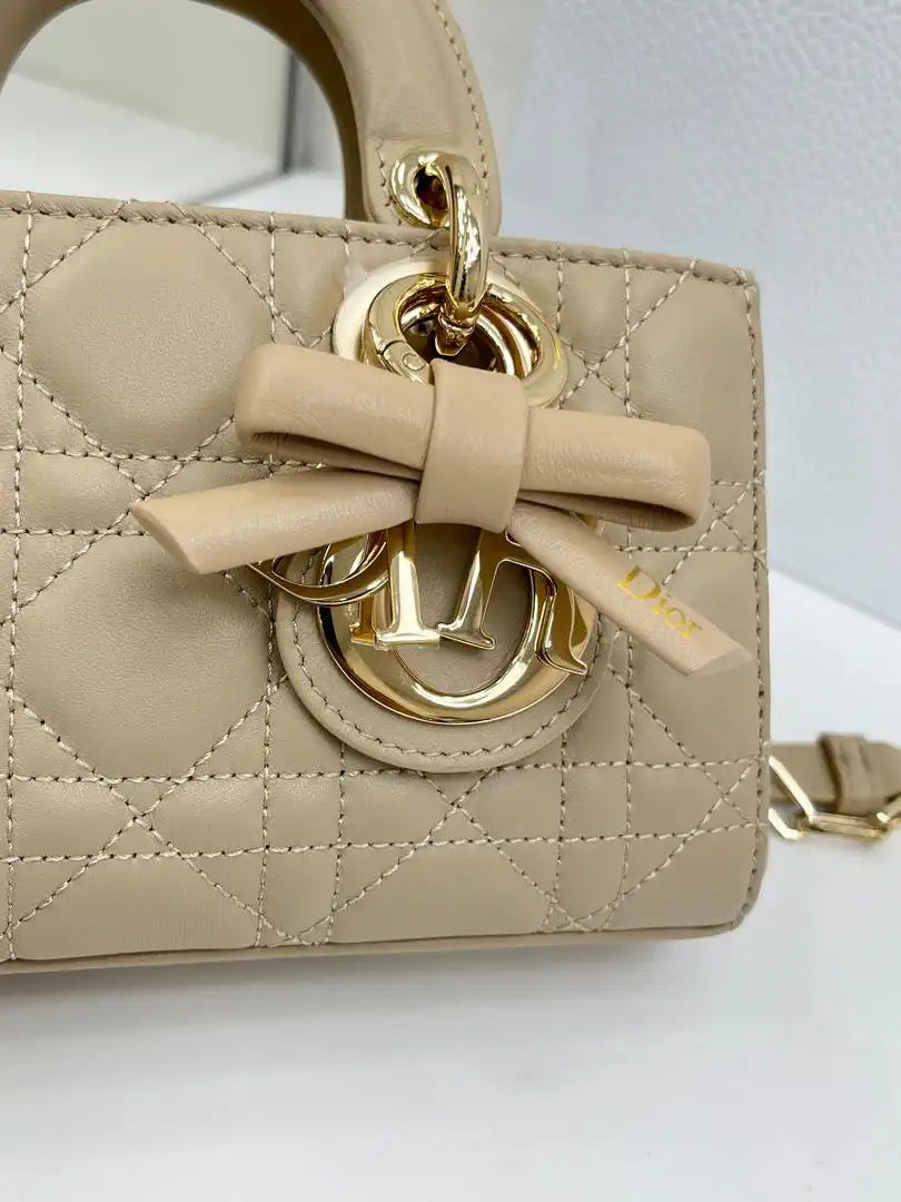Dior M0636 Mini Lady D-Joy Bag Apricot Cannage Lambskin