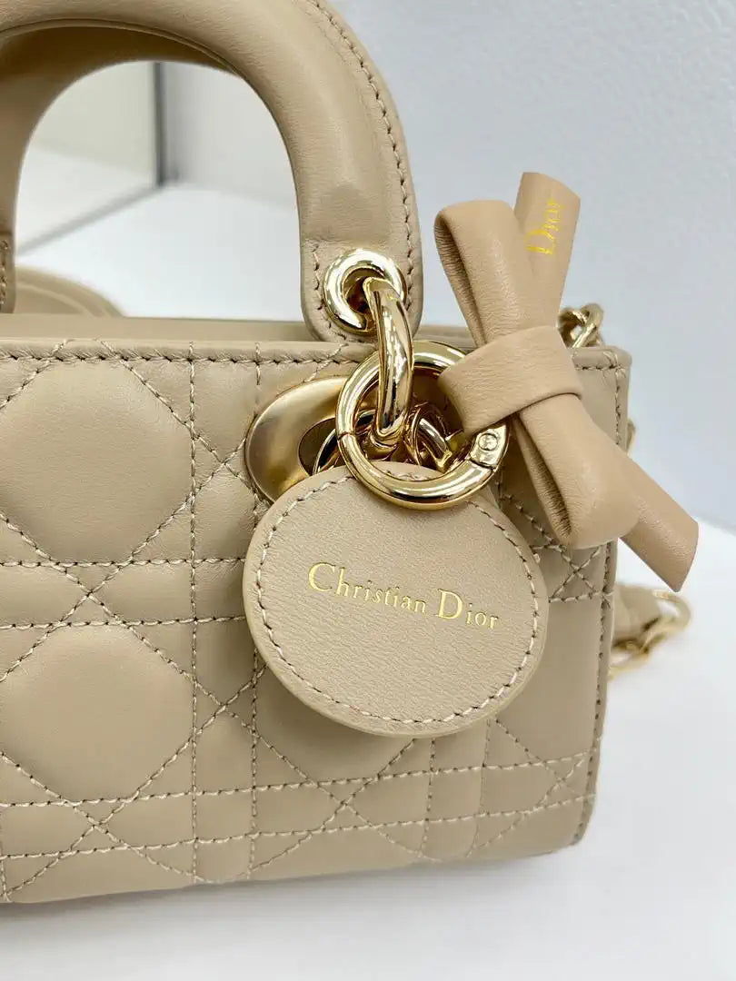 Dior M0636 Mini Lady D-Joy Bag Apricot Cannage Lambskin