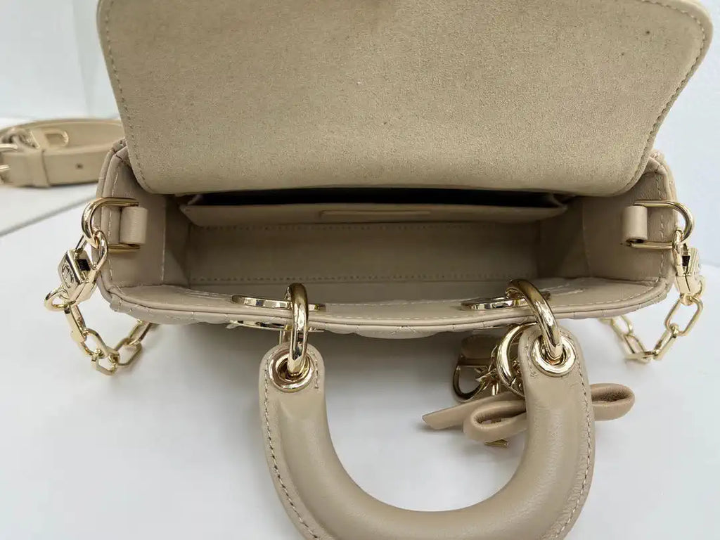 Dior M0636 Mini Lady D-Joy Bag Apricot Cannage Lambskin