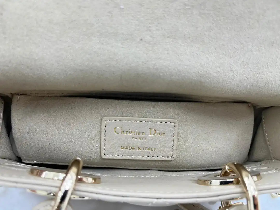 Dior M0636 Mini Lady D-Joy Bag Apricot Cannage Lambskin