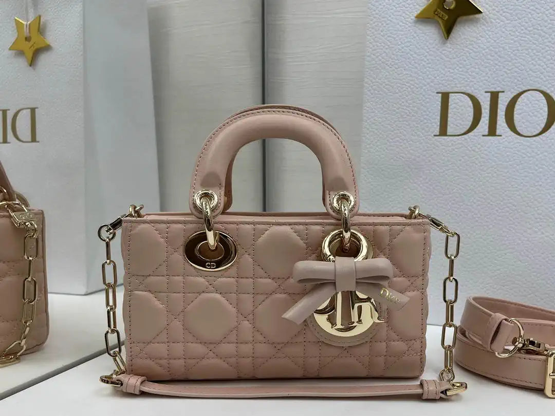 Dior M0636 Mini Lady D-Joy Bag Pink Cannage Lambskin