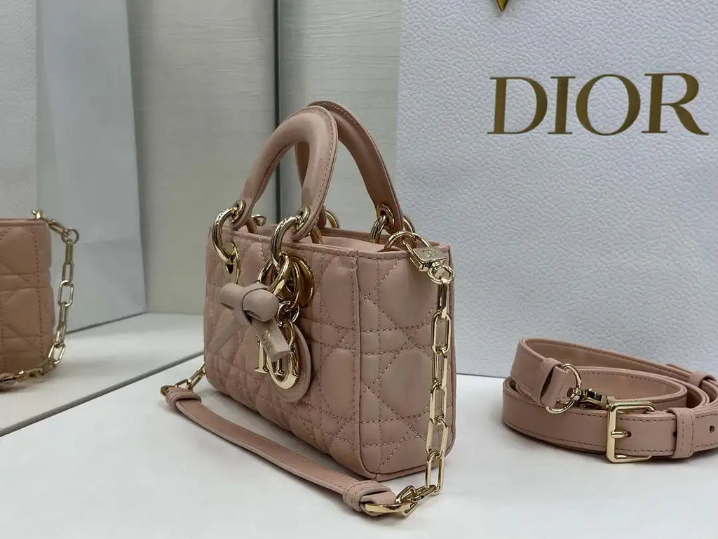 Dior M0636 Mini Lady D-Joy Bag Pink Cannage Lambskin