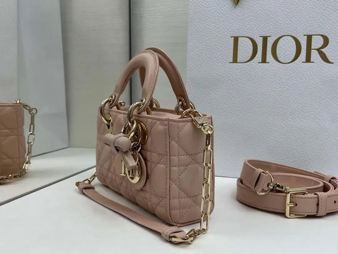 Dior M0636 Mini Lady D-Joy Bag Pink Cannage Lambskin
