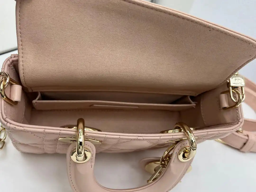 Dior M0636 Mini Lady D-Joy Bag Pink Cannage Lambskin