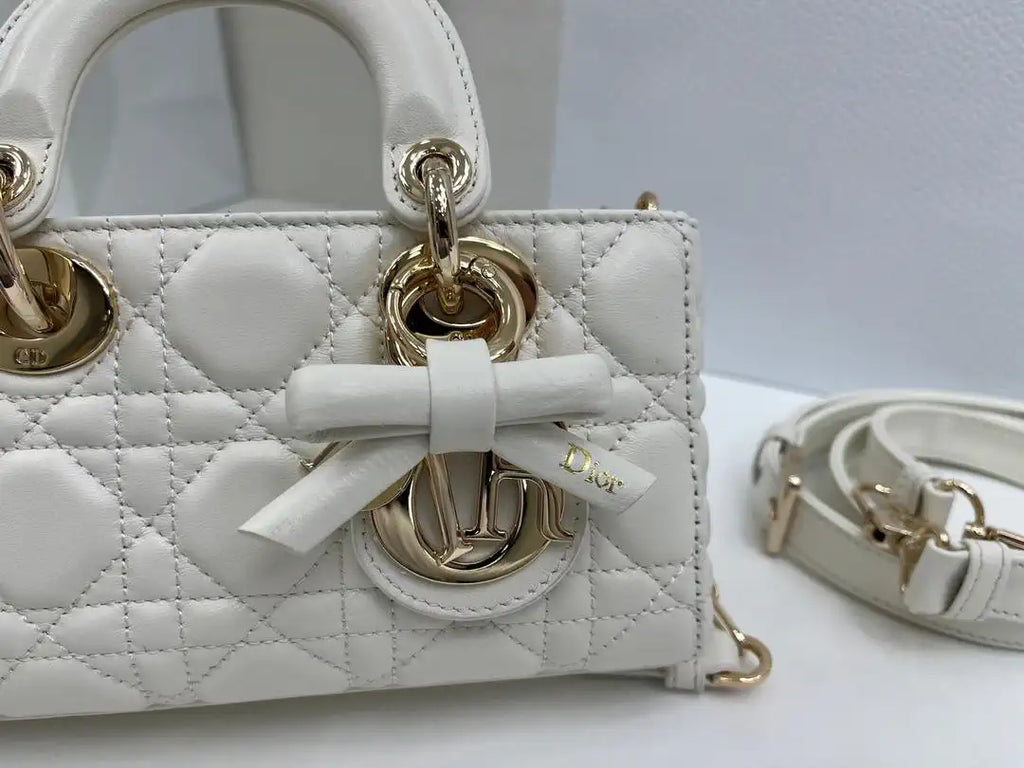 Dior M0636 Mini Lady D-Joy Bag White Cannage Lambskin