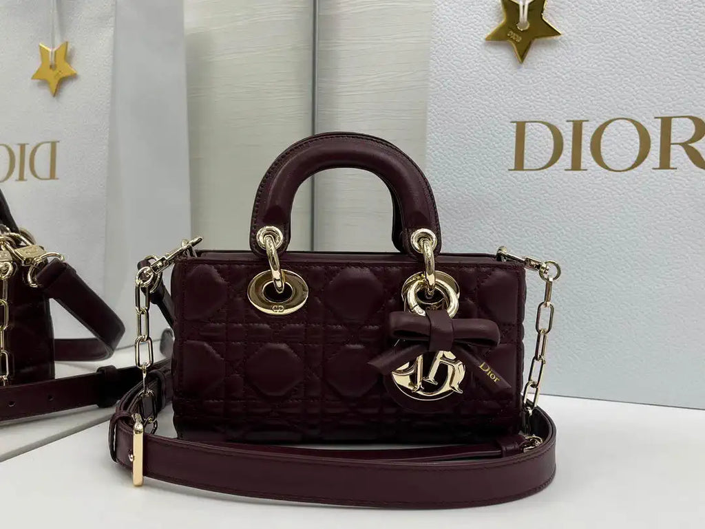Dior M0636 Mini Lady D-Joy Bag Wine Red Cannage Lambskin