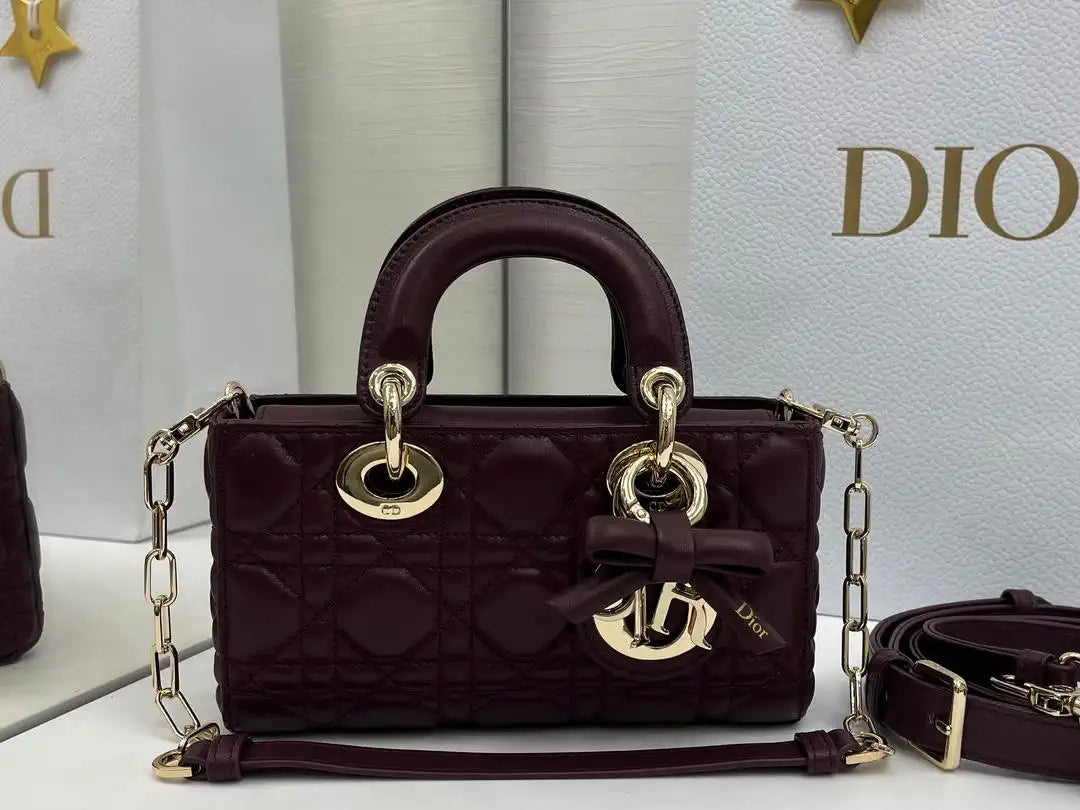 Dior M0636 Mini Lady D-Joy Bag Wine Red Cannage Lambskin