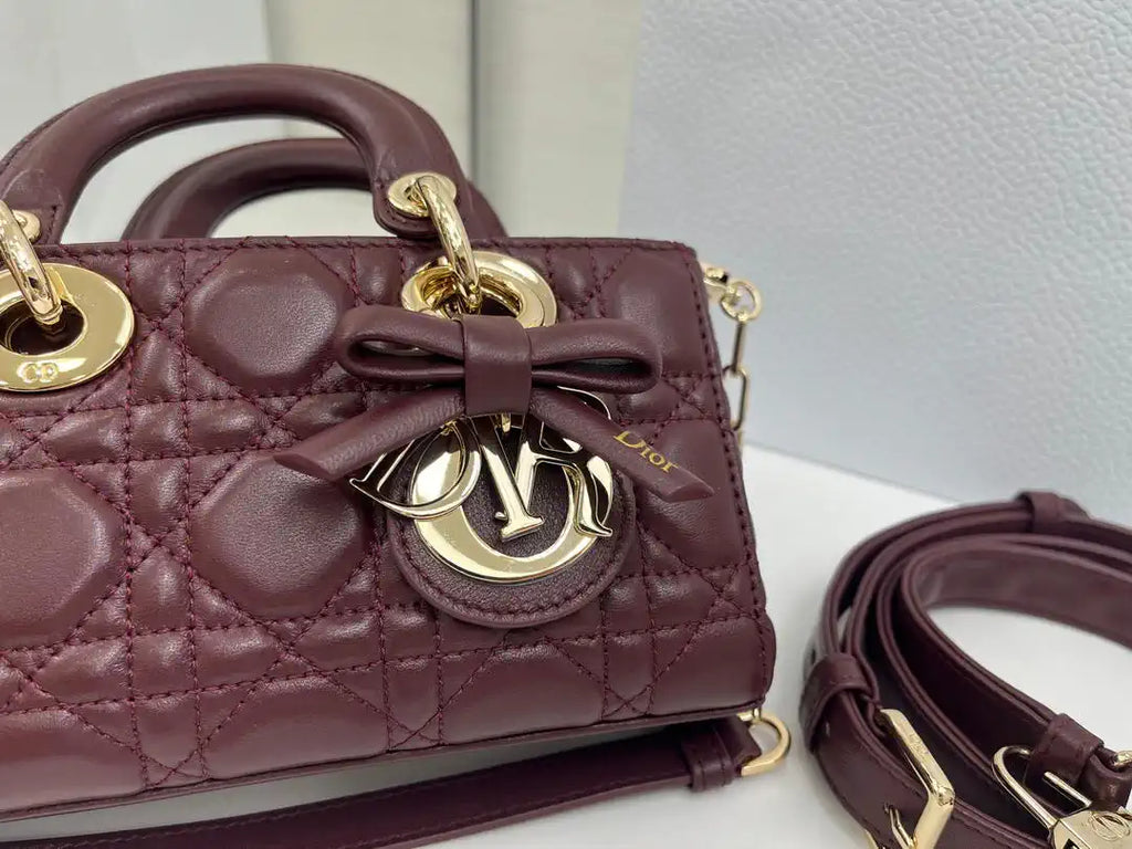 Dior M0636 Mini Lady D-Joy Bag Wine Red Cannage Lambskin