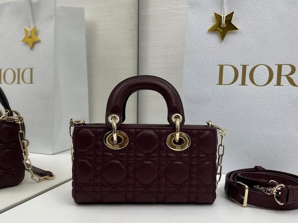 Dior M0636 Mini Lady D-Joy Bag Wine Red Cannage Lambskin
