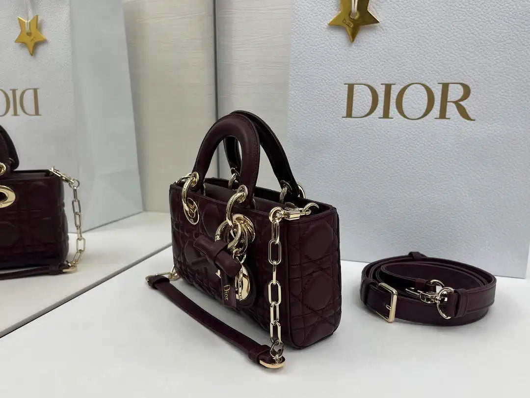 Dior M0636 Mini Lady D-Joy Bag Wine Red Cannage Lambskin