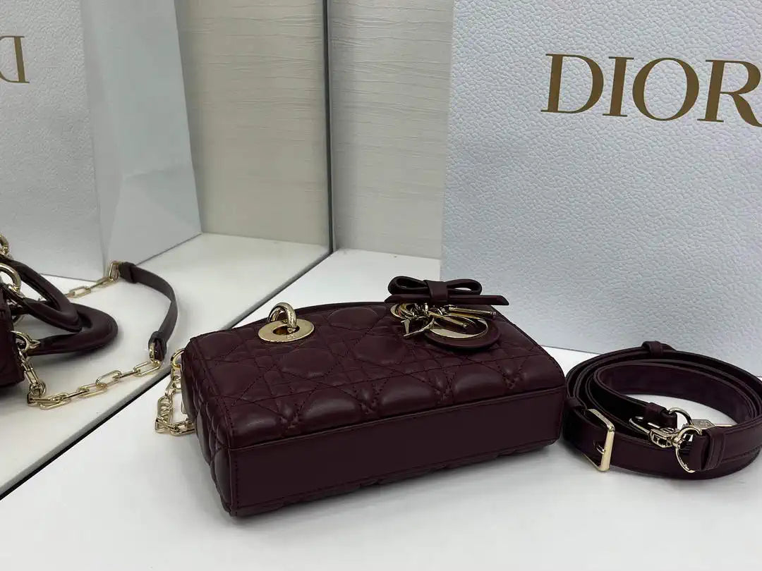 Dior M0636 Mini Lady D-Joy Bag Wine Red Cannage Lambskin