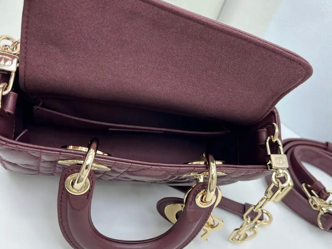 Dior M0636 Mini Lady D-Joy Bag Wine Red Cannage Lambskin