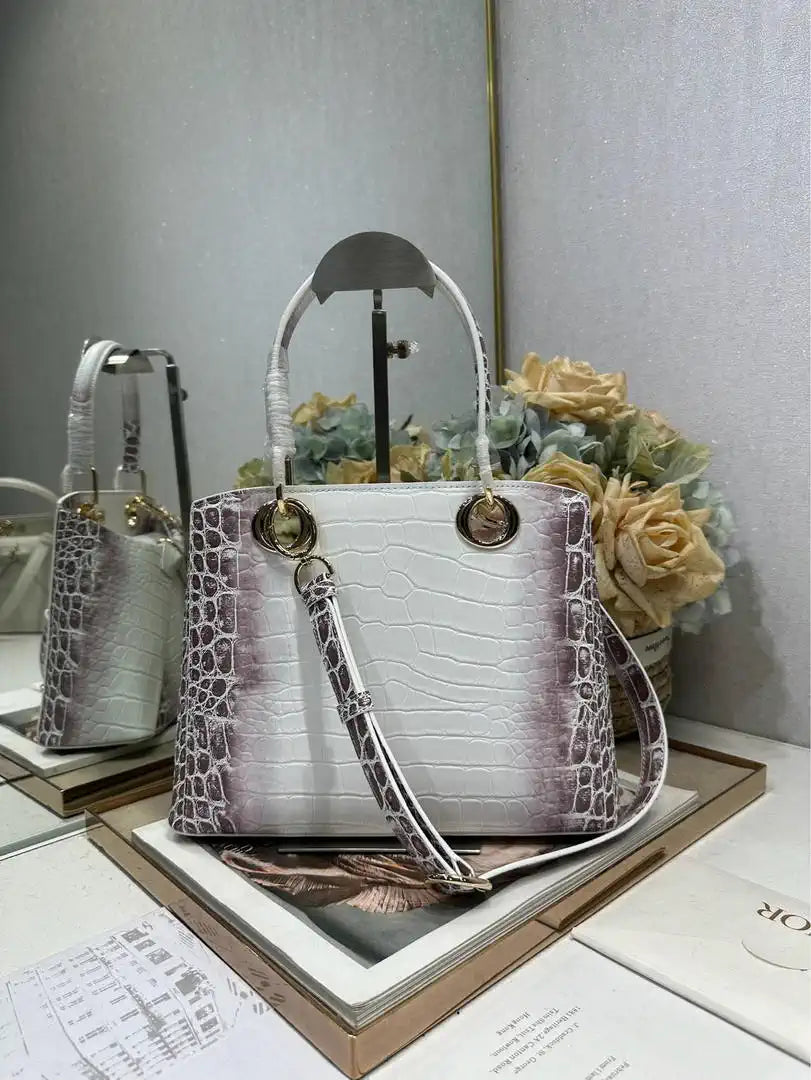 Dior M0737 Cigale top handle bag Crocodile pattern Gray