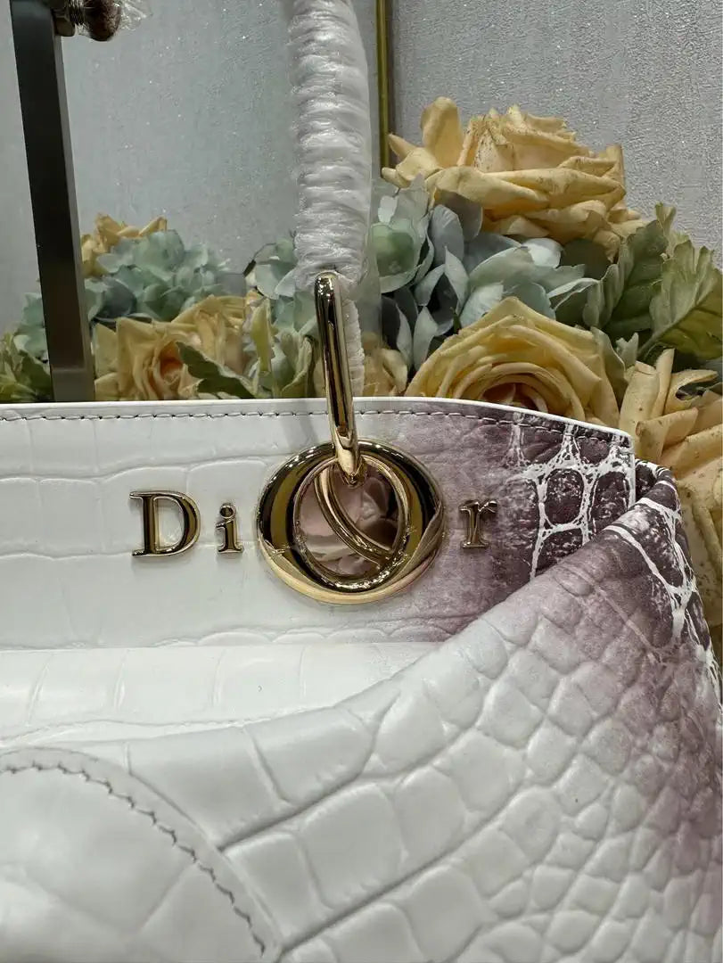 Dior M0737 Cigale top handle bag Crocodile pattern Gray