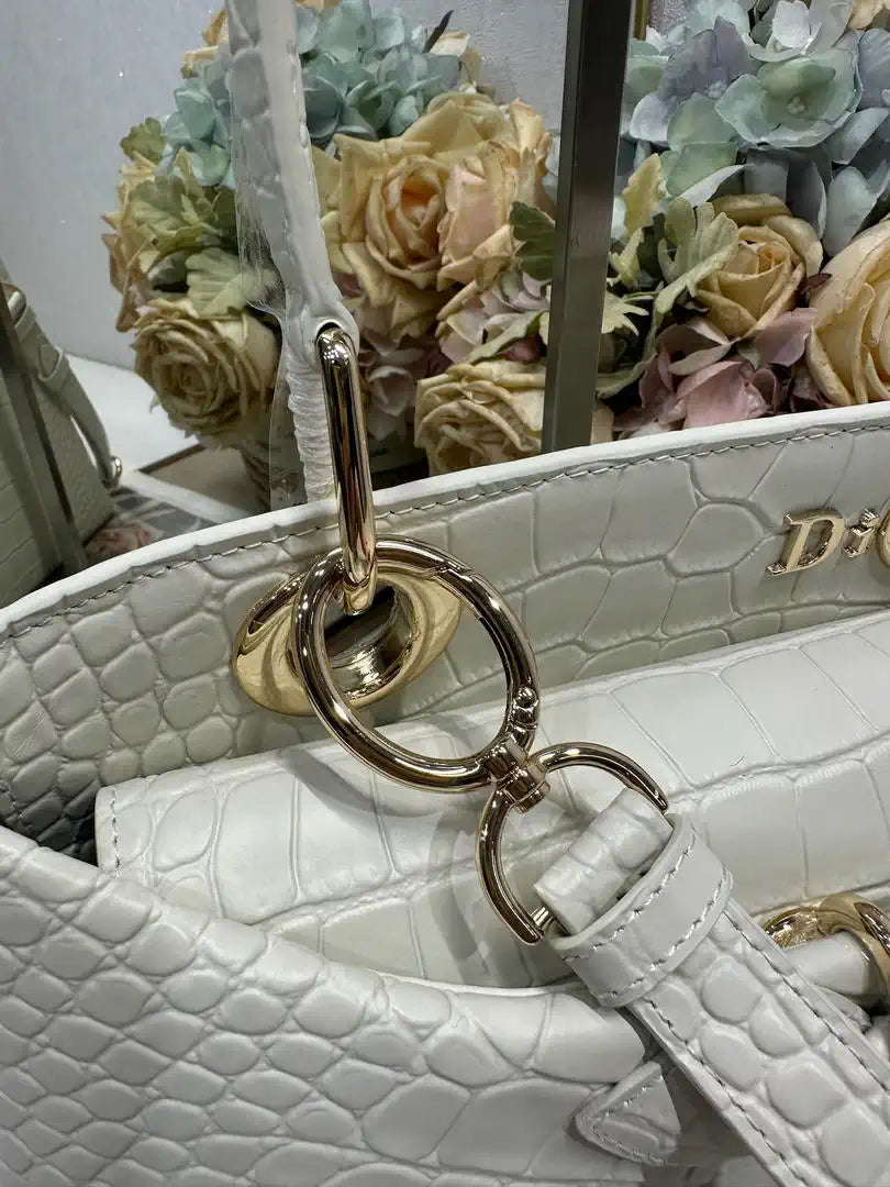 Dior M0737 Cigale top handle bag Crocodile pattern Gray