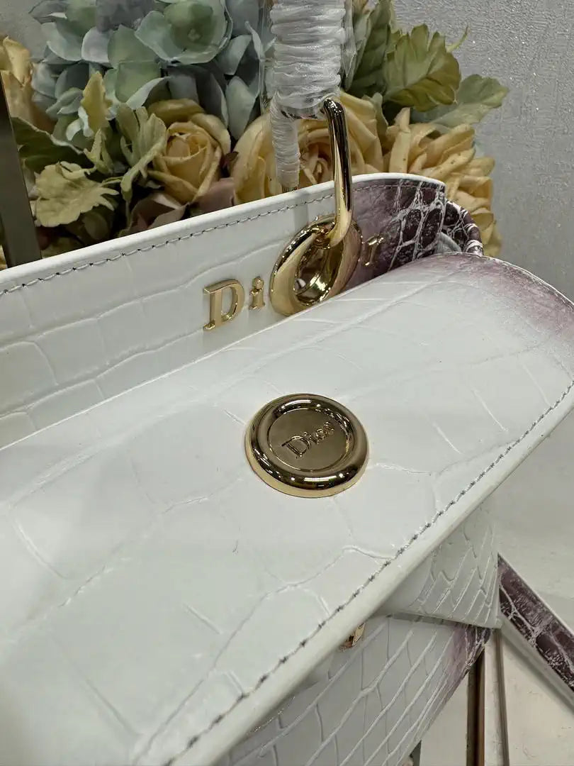 Dior M0737 Cigale top handle bag Crocodile pattern Gray