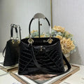 Dior M0737 Cigale top handle bag Crocodile pattern Black