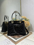 Dior M0737 Cigale top handle bag Crocodile pattern Black