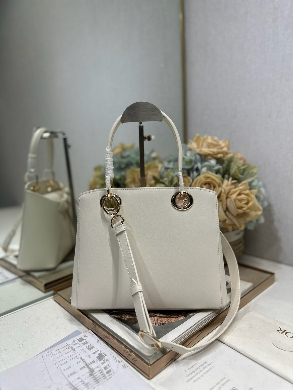 Dior M0737 Cigale top handle bag White