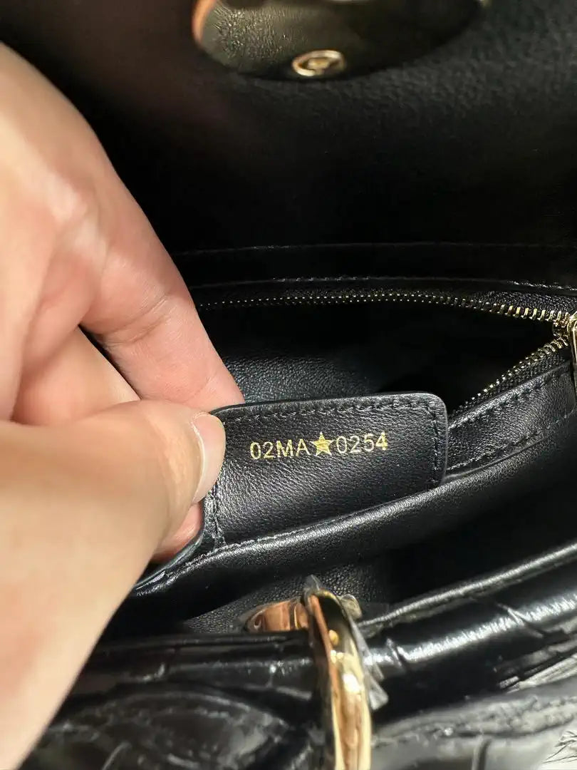 Dior M0737 Cigale top handle bag Crocodile pattern Black