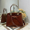 Dior M0737 Cigale top handle bag Crocodile pattern Brown