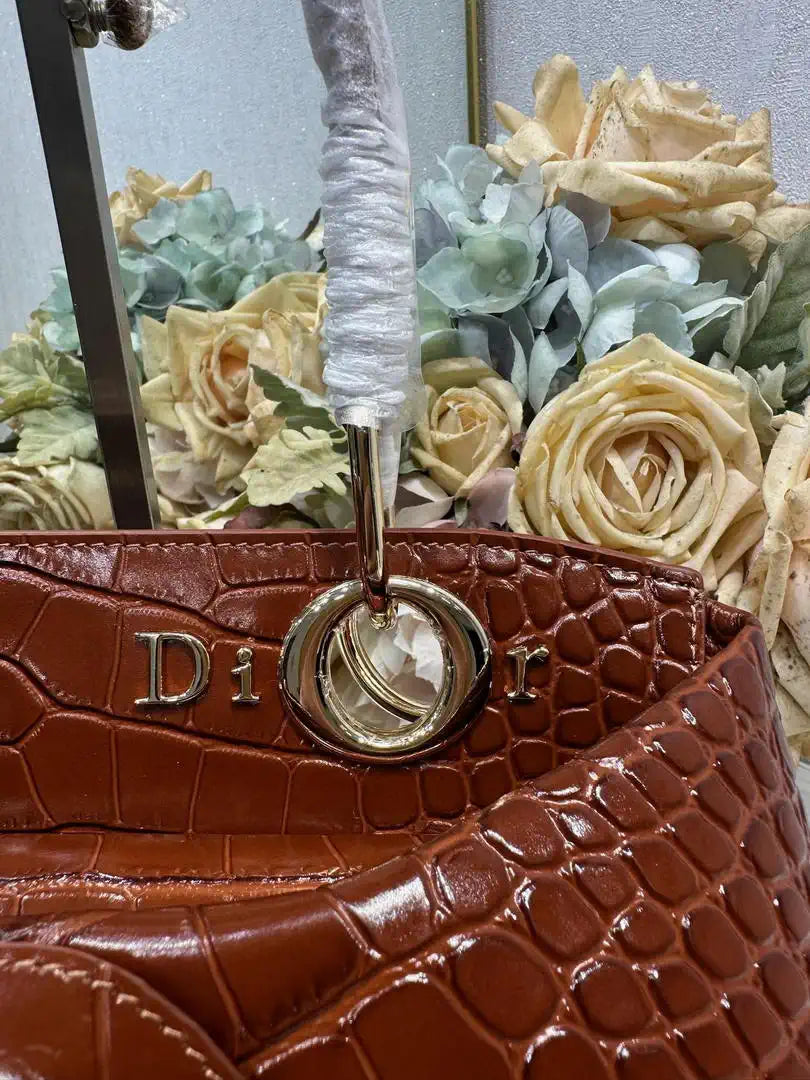 Dior M0737 Cigale top handle bag Crocodile pattern Brown