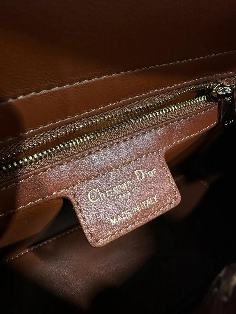 Dior M0737 Cigale top handle bag Crocodile pattern Brown