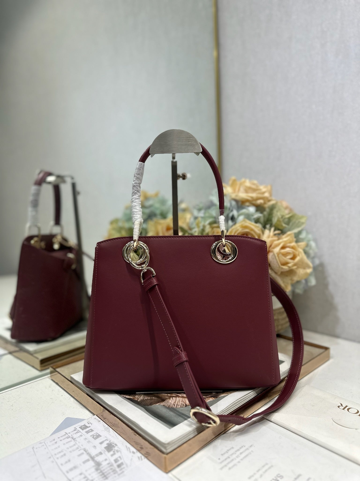 Dior M0737 Cigale top handle bag Wine Red