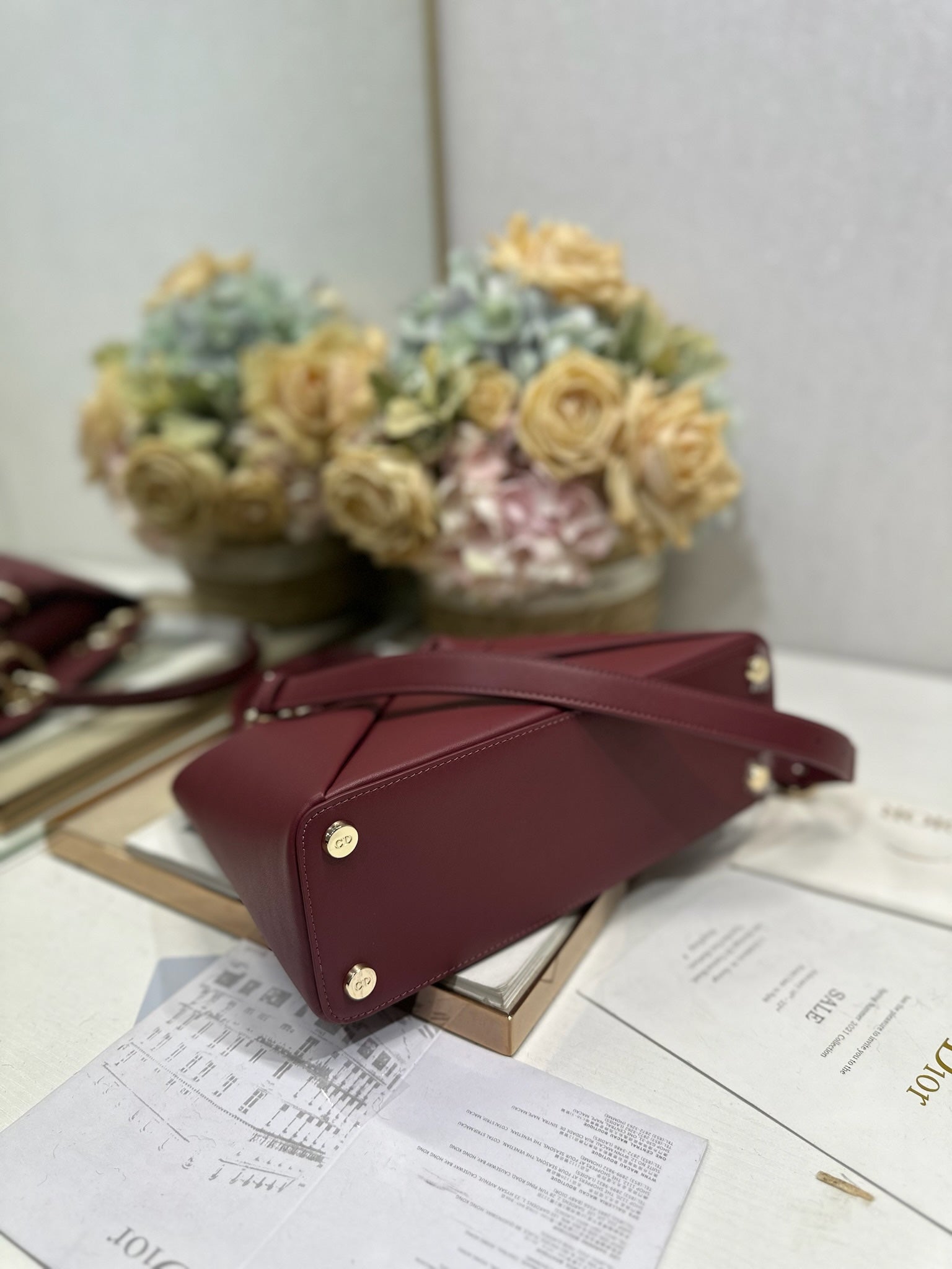 Dior M0737 Cigale top handle bag Wine Red
