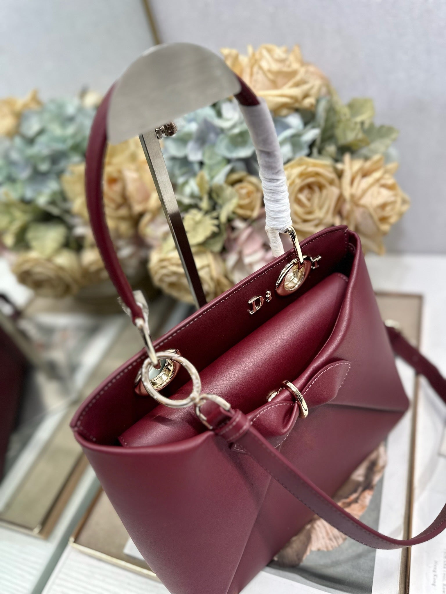 Dior M0737 Cigale top handle bag Wine Red