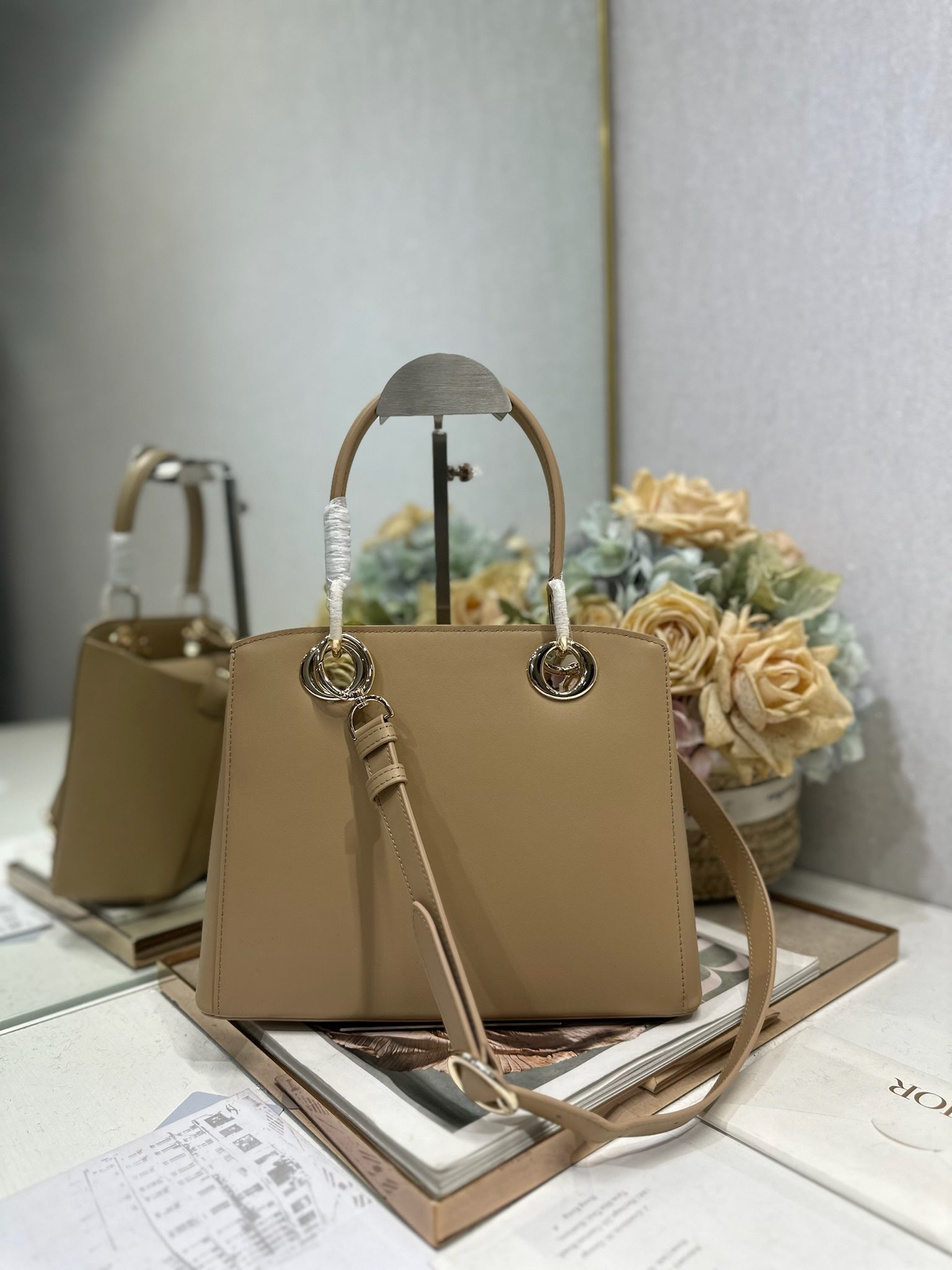 Dior M0737 Cigale top handle bag Apricot