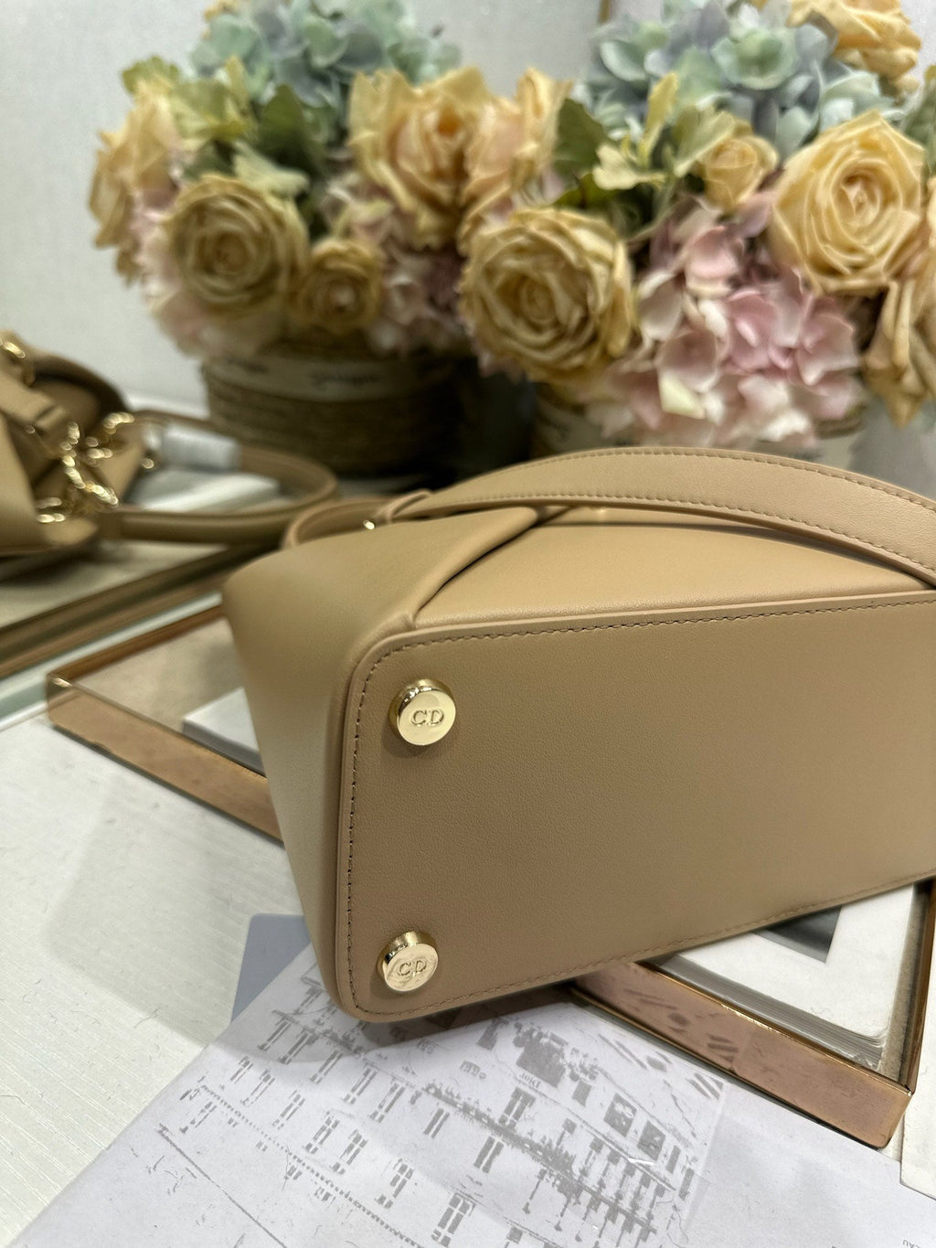Dior M0737 Cigale top handle bag Apricot