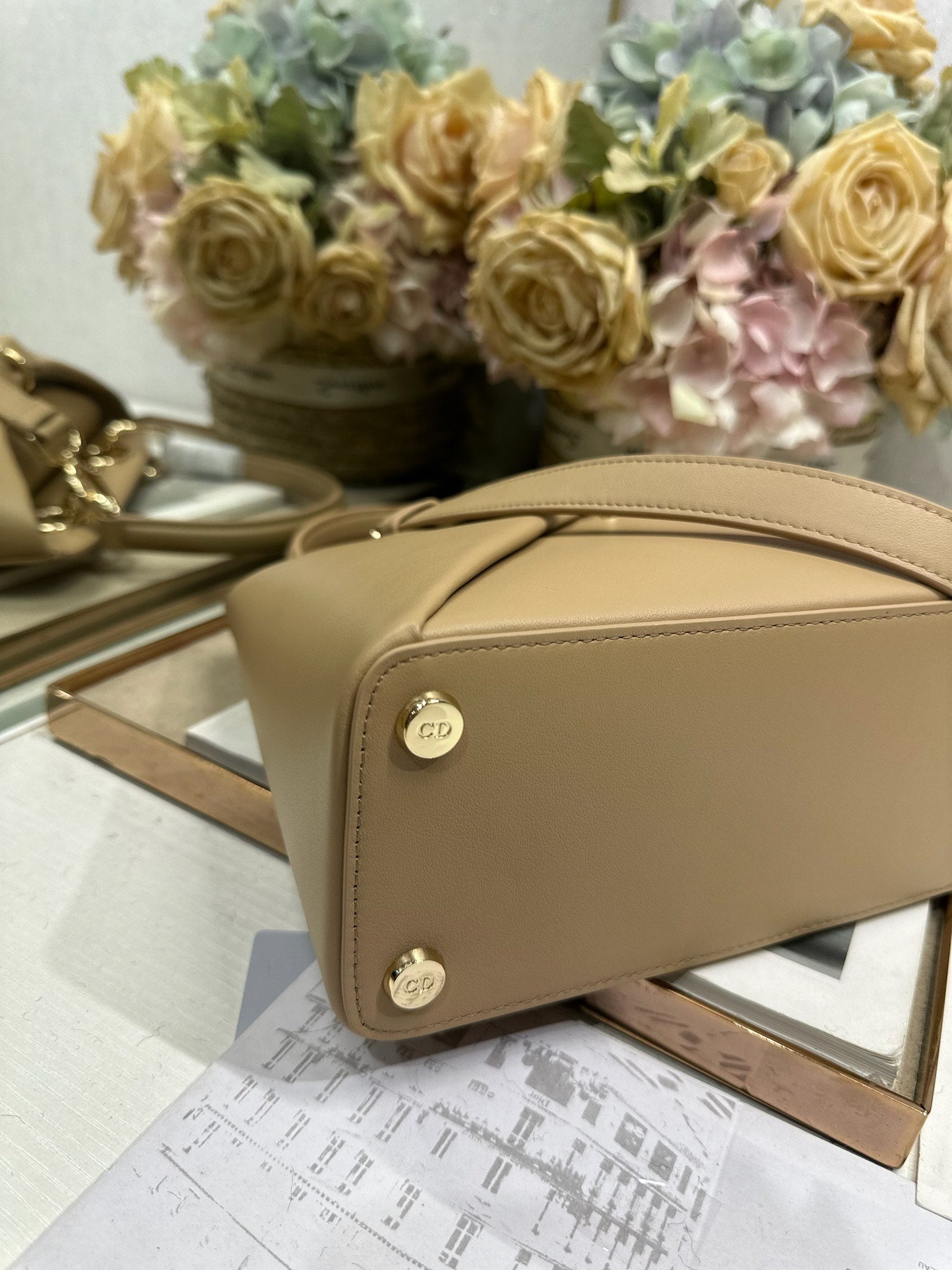 Dior M0737 Cigale top handle bag Apricot