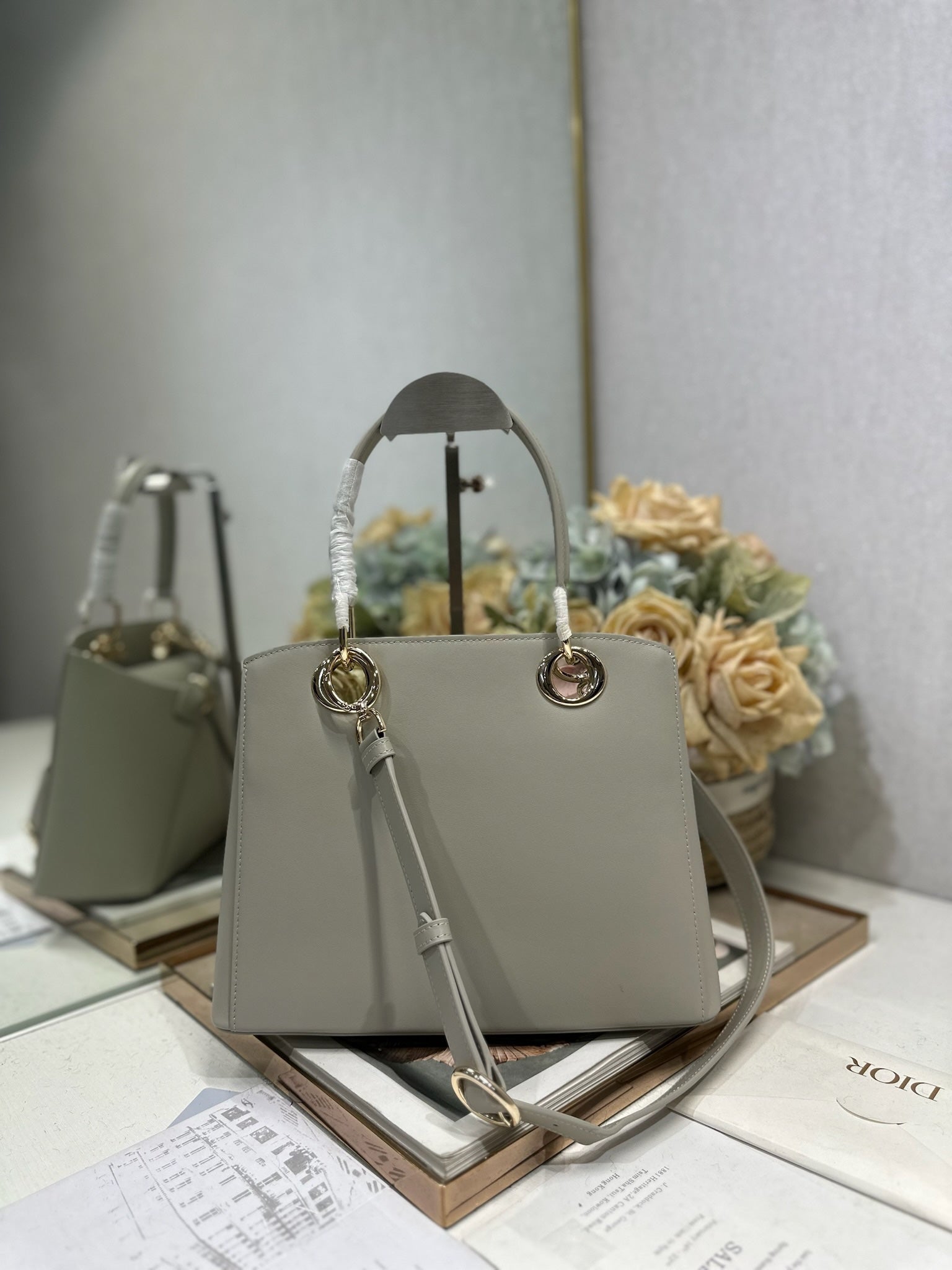Dior M0737 Cigale top handle bag Gray